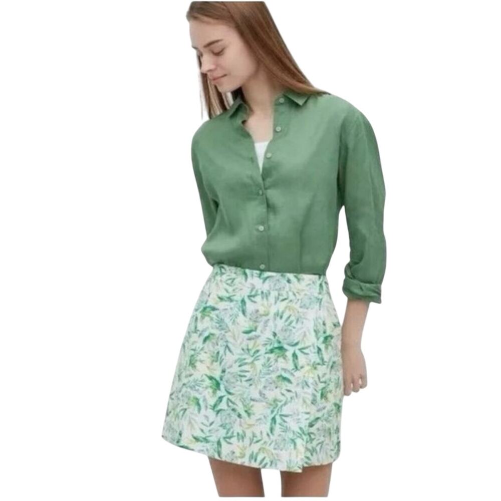 Ellen Tracy Floral Print Linen Blend Green Tropical Skort Size XXL